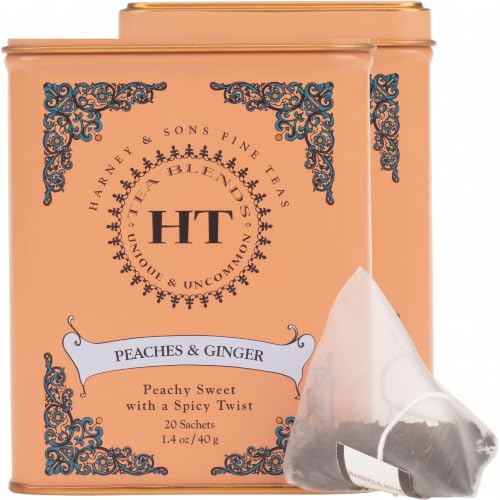Harney &amp; Sons Peaches &amp; Ginger Black Tea, 20ct sachet tin (Pack of 2)