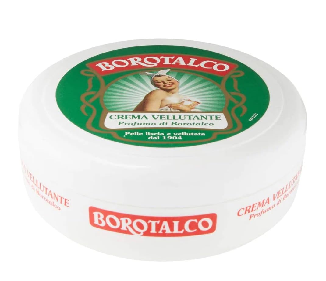 12x Borotalco - Crema Vellutante, Profumo di Borotalco, Pelle liscia e vellutata - 150ml + 1 Busta di Talco Felce Azzurra in omaggio da 100g