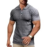 Ryehack Mens Muscle Polo T Shirts Slim Fit Shirts Fashion Golf Shirt Long&Short Sleeve Workout Tee Shirts Dark Grey