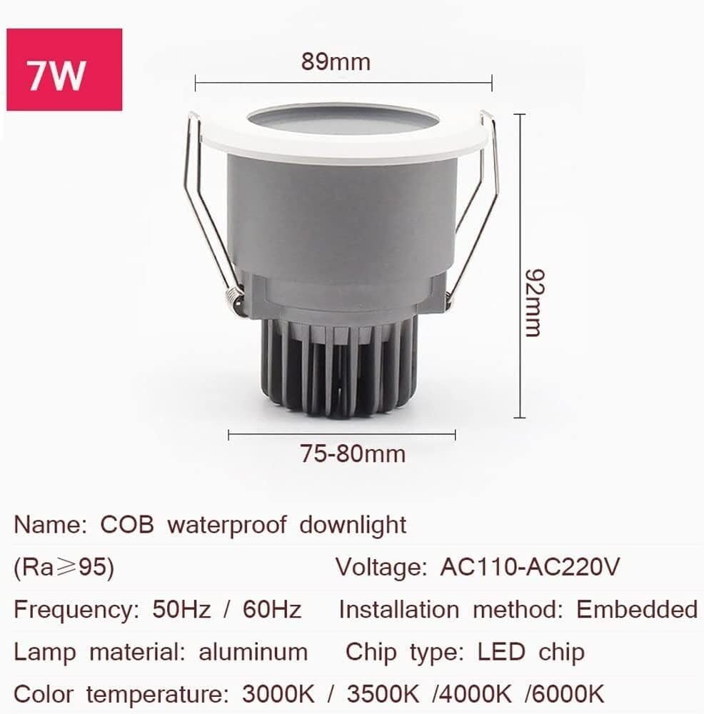 Downlights luz empotrada en el Techo Interior Luces de Techo empotrables LED Impermeables IP65 de 7 W, adecuadas for focos de baño y Cocina Focos empotrables LED (Color: 7 W, tamaño: 4000 K) (Color :