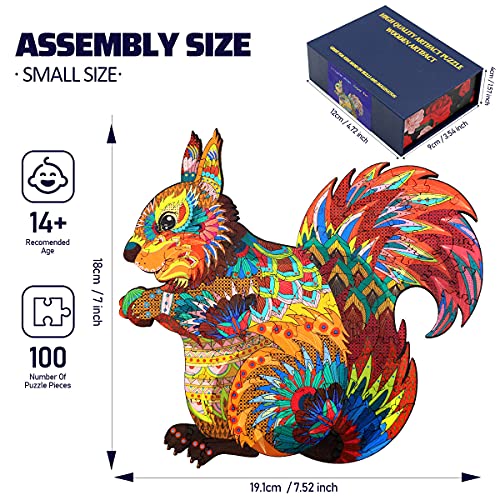 Moruska Unique Wooden Puzzles For Adults Squirrel Animal Shape Magic Wooden Jigsaw Puzzle Difficult Irregular Wooden Puzzles With Unique Pieces, 100 Piece, Small Size(7×7.52 Inches) #TOP2