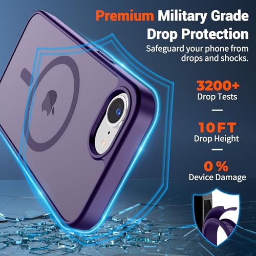 Image of SUPFINE Magnetic for iPhone 17e Case /iPhone 16e Case 2025 (Compatible with MagSafe)(Military Grade Drop Protection) Slim Translucent Matte Shockproof with Anti-Fingerprint Phone Case,Dark Purple
