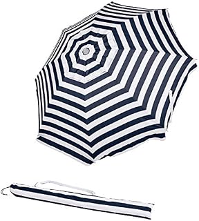 AmazonBasics Beach Sun Umbrella, Navy Blue Striped