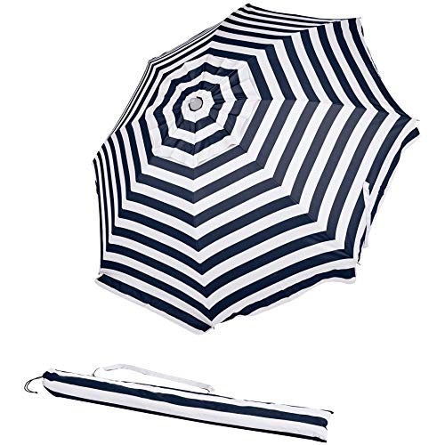 AmazonBasics Beach Sun Umbrella, Navy Blue Striped