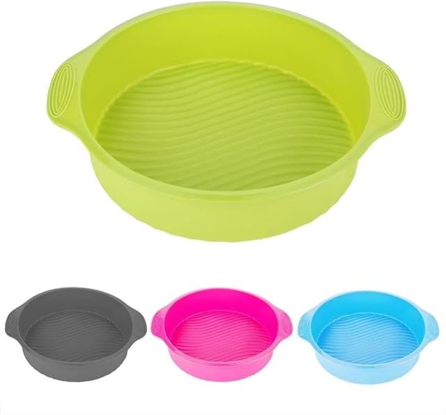 Keraiz Cake Moulds Tray, Silicone Easy-Demoulding Square/Round Baking Moulds Tins Set for Cakes, Bread, Pie, Pancakes, Pizza (Multicolours) (Round)(Pack of 1)