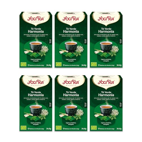 Yogi Tea, Té Verde Armonía - Infusión Ayurvédica - Mezcla de Té Verde con Hierba Limón y Menta - Pack de 6x17 bolsitas (102 bolsitas en total)