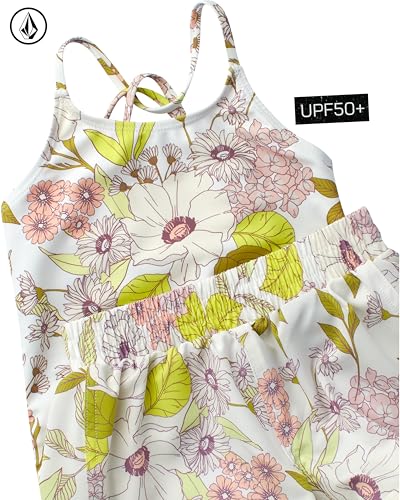 Image of Volcom Girls' Swimsuit Set - UPF50+ Quick-Dry Girls One Piece Swimsuits with Matching Swim Shorts for Swimming (Sizes: 2T-16)