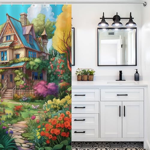 Rideau de douche en polyester gîte de montagne imperméable 140x183cm