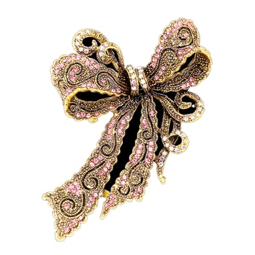 Image of Rhinestone Bow Brooch Vintage Crystal Bowknot Lapel Pin Pink Bow Brooch Wedding Fashion Jewelry Accessories Birthday Jewelry for Women