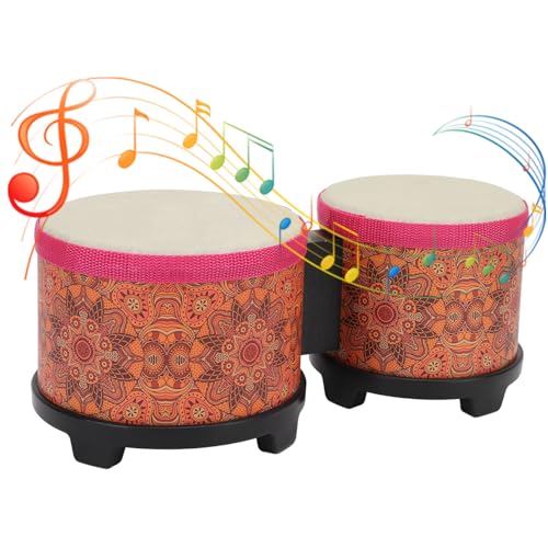 Bongo Drum Set, Hand Percussion Instrument for Kids Adults, 5 Inch 6 Inch, with Rubber Plastic Construction, for Various Skill Levels (Orange Texture)