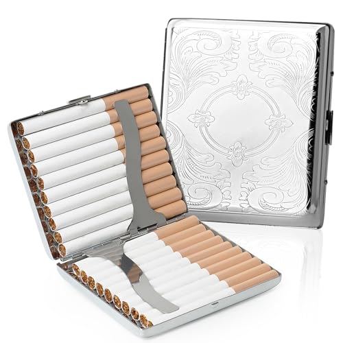 Pitillera para 20 Cigarrillos, RISVOWO Caja de Cigarrillos de acero inoxidable, Adecuada para Pantalones, Camisa, Bolso