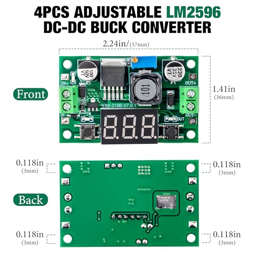 4 Pack LM2596S DC-DC Buck Converter Adjustable Step Down Voltage Regulator Power Module 4-40V to 1.25-37V 2A with LED Voltmeter Display2