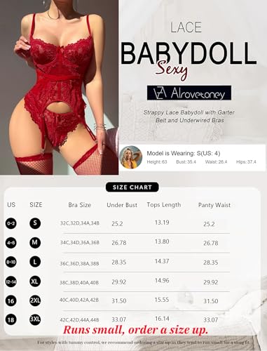 Image of Alrovetoney Sexy Lingerie Set 4pcs Teddy Bodysuit With Bra And Panties & Thigh Highs Corset Bodysuit XS-3XL