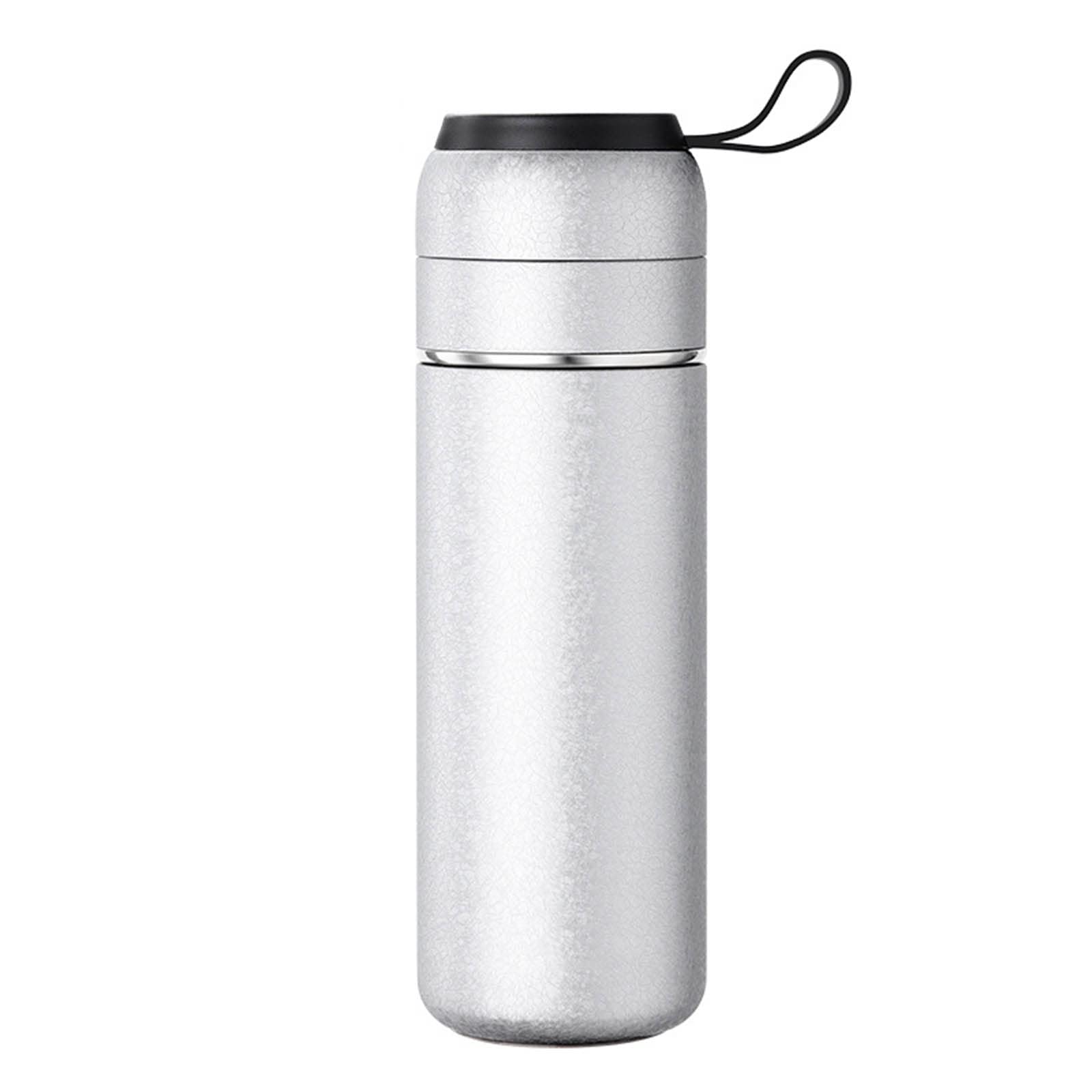 JUSHZ Botella Agua Acero Inoxidable Botella Gimnasio Garrafa Adultos Termo Cafe Para Llevar Agua Caliente Taza Termica Pequeño Café Separación Del Agua Del Té Auto Con Soga (400ml,Silver 1)