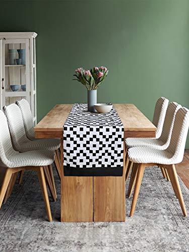 Image of Dekor World Fun with Checks Printed Black Table Runner (33x180cm) (Pack of 1)-6 Seater Dinning & Center Table