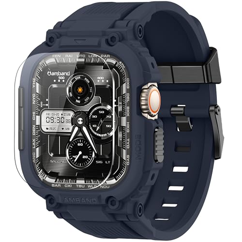 amBand for Apple Watch Ultra 3/2/1 Case, M1 Sport Series Durable Bumper and Screen Protector Fits iWatch Ultra Bands 49mm, Waterproof Gym Workout Accessories for Running Swimming Boating - Navy Blue