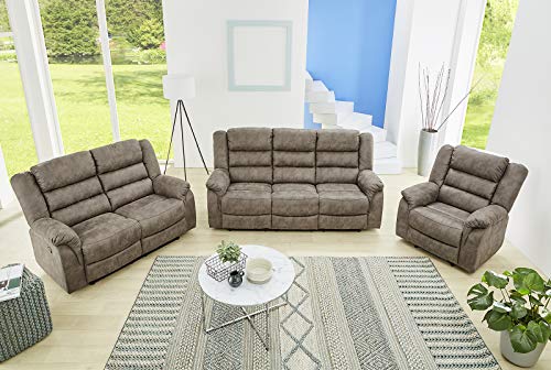 Dreisitzer Sofa, Taschenfederkernpolsterung, Wellenfedern, B180/T90/H100 cm, 3er Couch verstellbar dr. praktische halbautomatische Relaxfunktion, Bezug Mikrofaser Vintage Grau Braun / 15134 – Bild 7