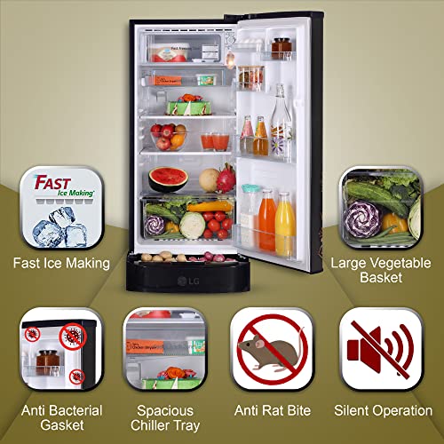 Image of LG 185 L 4 Star Direct-Cool Smart Inverter Compressor Single-Door Refrigerator Appliance (GL-D199OERY, Ebony Regal, Base stand with Drawer, 2023 Model)