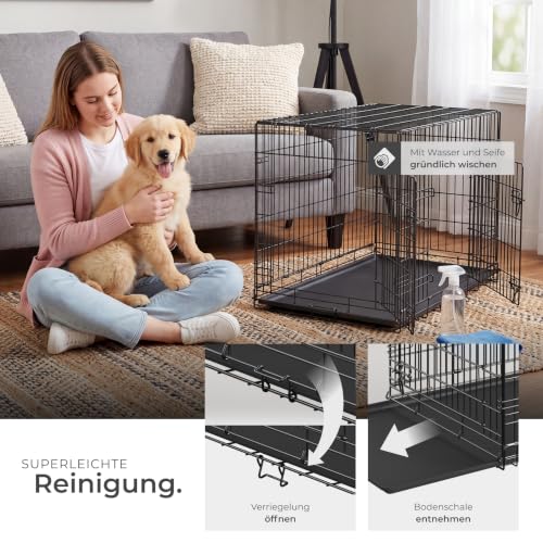 tectake® Hundekäfig, Hundegitter Box, Dog Kennel, Hundebox faltbar, Transportbox stabil, für Hunde und Welpen, für Kofferraum, Auto, Camping und Zuhause, Wohnung - 121,5 x 75,5 x 80,5 cm