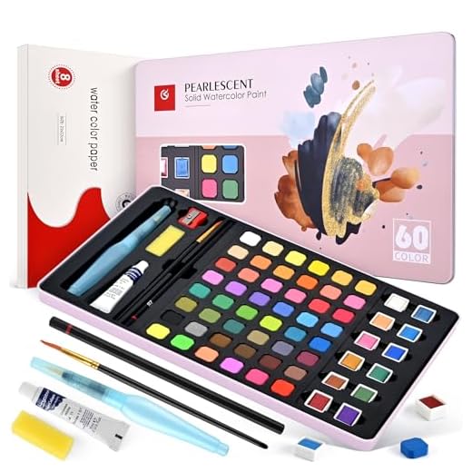 Damcyer Acuarelas Profesionales,Juego de pintura de acuarela de 60 colores, Incluidos colores básicos y colores nacarados, Juego de pintura de acuarela adecuado para principiantes, Rosa