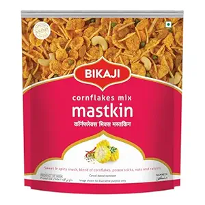 Bikaji Mastkin Cornflakes Mixture – 14.11 oz (400g) Pack | Ready to Eat Crunchy Indian Namkeen Snack with Potato Sticks, Cornflakes & Cashews | Authentic Bikaneri Flavor | Perfect Tea-Time Munching Mix