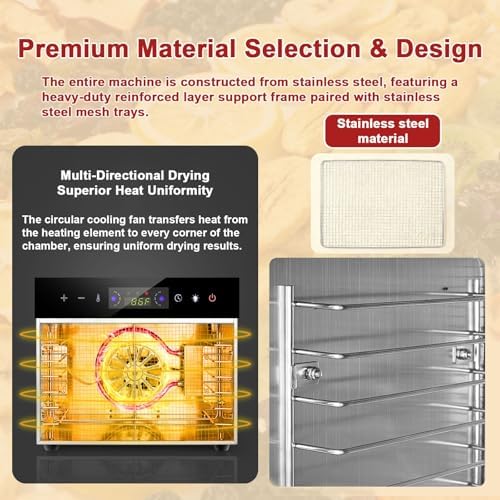 6/8-Tier Food Dehydrator, 400W Stainless Steel Dehydrator with 24H Timer & Temperature Control (30-90°C) for Jerky, Meat, Fruits, Veggies & Dog Treats - Home & Commercial Use image 4