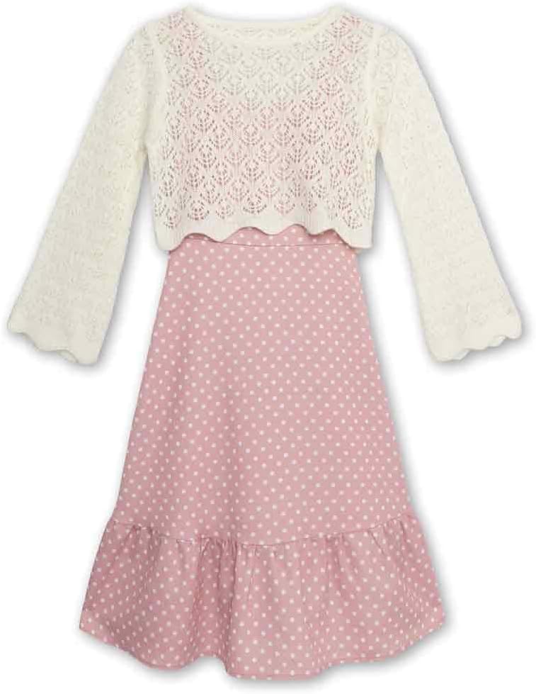 Speechless Girls' Sleeveless Scoop Neck Floral Midi Dress Crochet Sweater Set