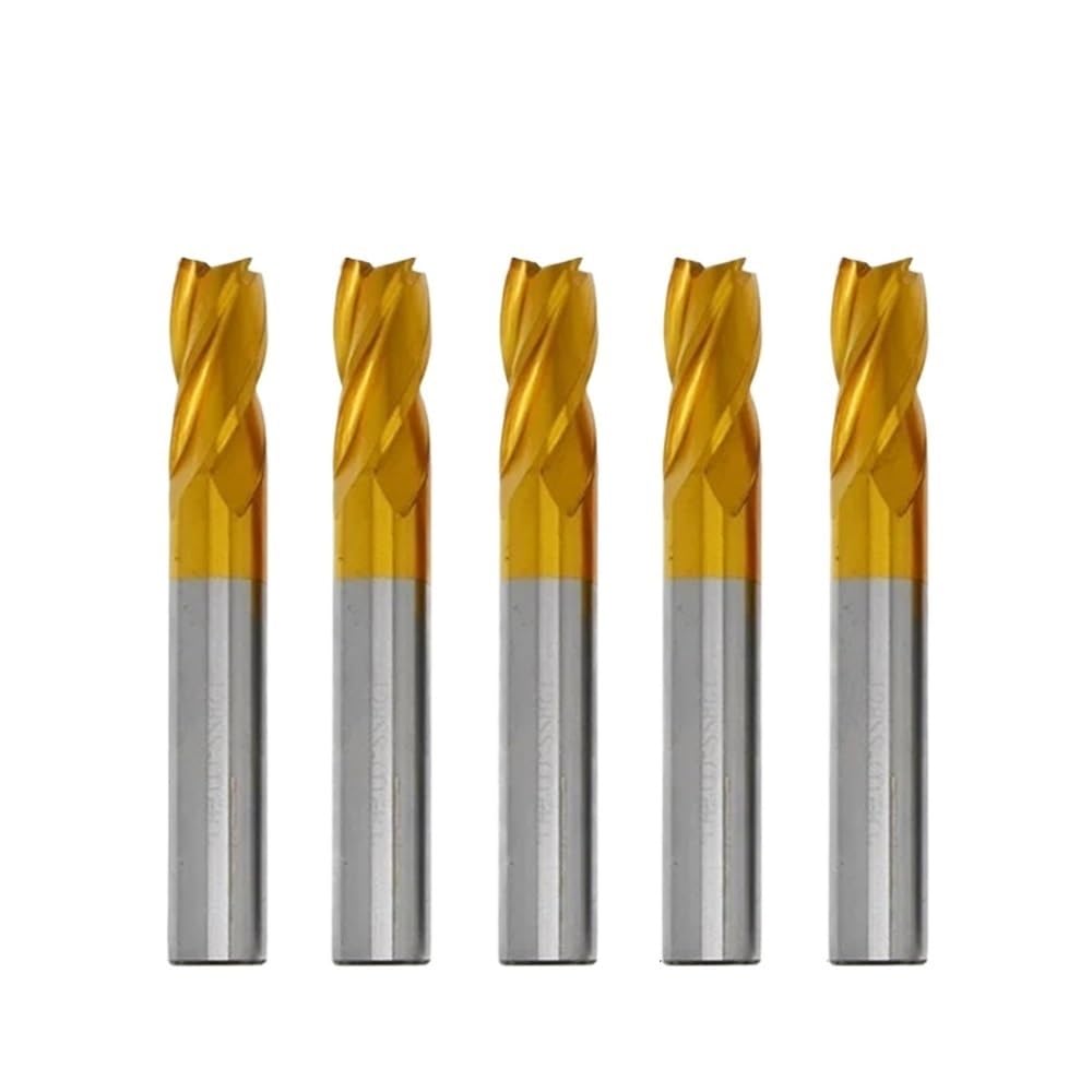 5-teiliger Schaftfräser mit Titanbeschichtung, 4 Nuten, HSS-CNC-Fräser 3–12 mm, M35-Fräser-Set for Metall, Stahl und Holz(12mm)