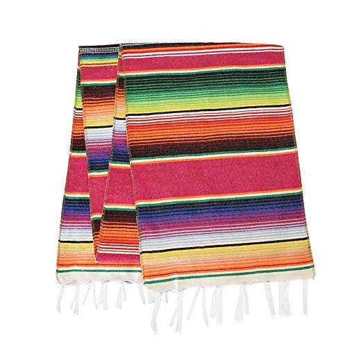 Eccbox 14 x 84 inch Mexican Serape Table Runner Mexican Party Wedding Decorations, Fringe Cotton Striped Table Runner Fiesta Decorations