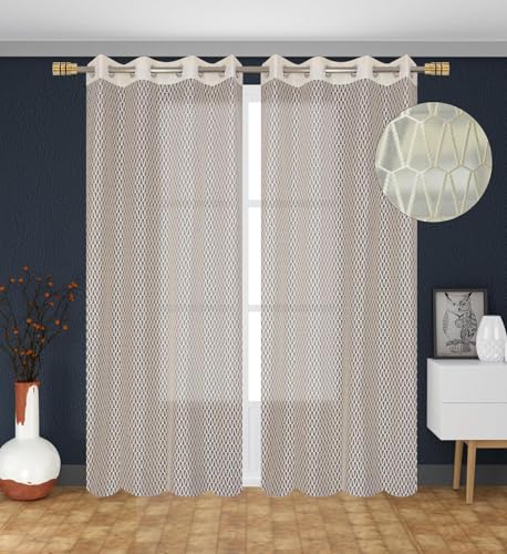 Image of HOME UTSAV Premium Sheer Net Curtain for Long Door 10 Feet | Transparent Net Fabric with Geometric Design | Pack of 1, Cream