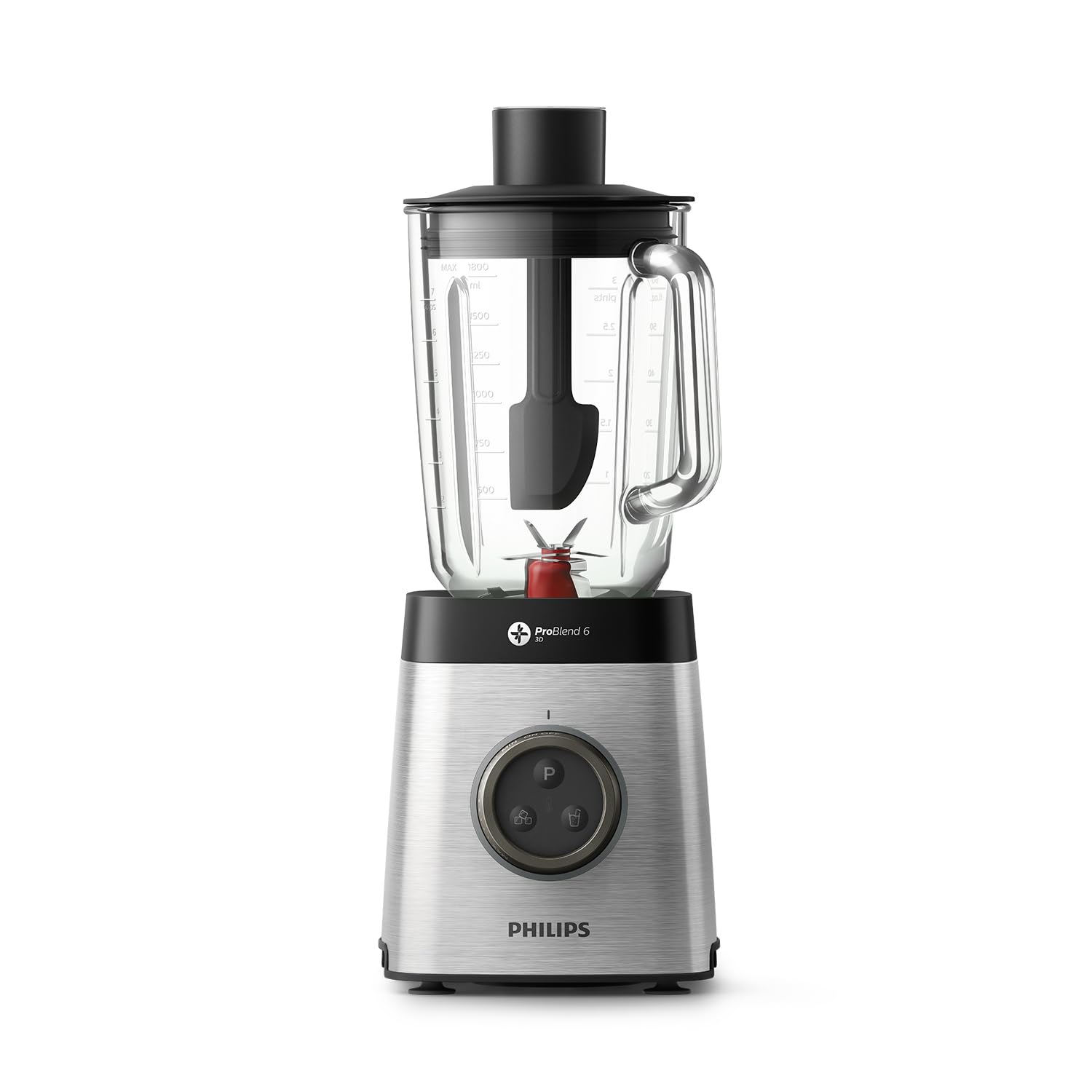 Philips Standmixer und Smoothie Maker – 1400W, 2-Liter-Glasbehälter, Rezepte-App, variable Geschwindigkeit, ProBlend 6 3D, 2 Trinkbecher (HR3655/00)
