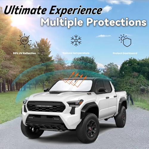Image of Windshield Sun Shade for Toyota Tacoma 2016-2023, Car Front Window Sunshade with 240T Sun Visor Protector Blocks UV Rays Heat Sun Shield Accessories