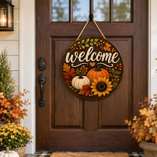 Image of Fall Decorations for Home - Fall Thanksgiving Welcome Sign for Front Door