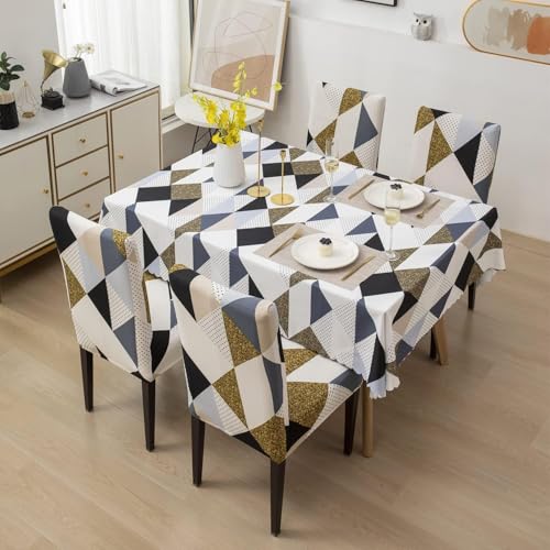 Image of Styleys Dining Chair Cover with Table Covers for Kitchen Waterproof Dining Table Cloth (1 Table Cover + 6 Chair Cover, Classic Beige, CTSD3181)