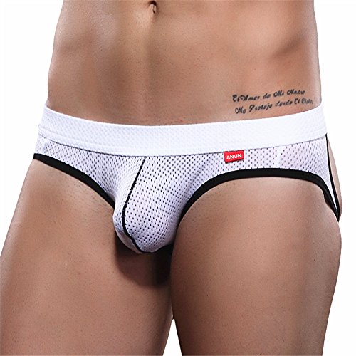 ANUN Men's Mesh Jockstrap Supporter G-Thong (Large, White)