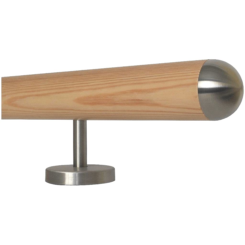 Madera De Arce Escalera Pasamanos Mango Recto Soporte De Acero Inoxidable, Longitud 30-500 Cm De Una Pieza/ejemplo: 80 Cm Con 2 Soportes De Madera Curvada