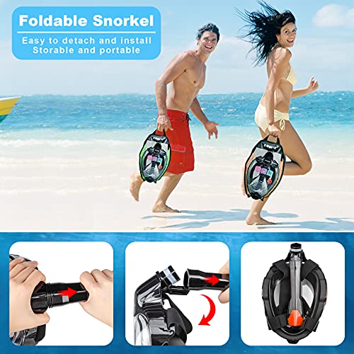 Zipoute Snorkel Mask Full Face, Full Face Snorkel Mask Adult And Kids With Detachable Camera Mount, Snorkeling Mask 180 Panoramic View Anti-Fog Anti-Leak Dry Top Set (Orange Black, L/Xl) #TOP4