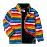 Mud Kingdom Unisex Toddler Kids Polar Fleece Jacket Fur Lined Outerwear Printing Zip Up Warm Fall Winter Rainbow Stripe 4T