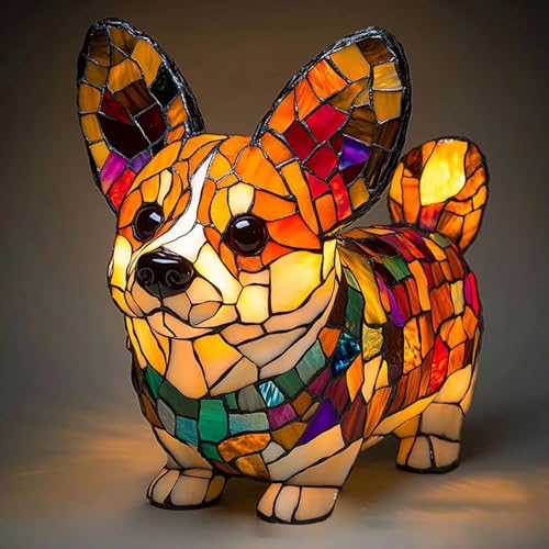 dewdat Serie De Perros Luz De Noche De Arte, Resina Manchada Bulldog French Tabletop Night Light, Corgi Lamp, Lindas Lámparas De Mesa LED Con Temas De Perros De Mascotas Con Cálido Brillo Ambiental