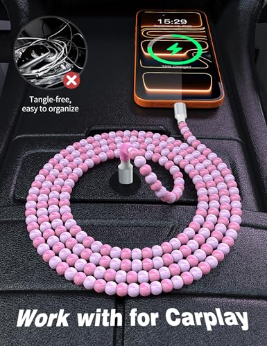 Image of USB C to USB C Cable 3FT,60W Fast Charging Beaded Charger Cord for iPhone 17 16 15 Pro Max /iPad Air 11th 10 for Samsung S26 S25 Ultra S24 S23 A16 /Android Phone Charger Cord Cute Girls Women,Light-Pink