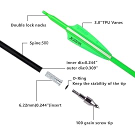 LWANO Carbon Arrow Archery 30inch Hunting Target Practice Arrows for Compound & Recurve Bow Spine 500 with Removable Tips (Pack of 12)(Green)