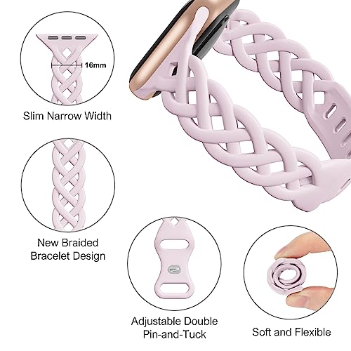 Image of Slim Silicone Bands Compatible with Apple Watch Band 40mm 38mm 41mm 44mm 45mm 46mm 49mm 42mm Women Floral Breathable Braided Lace Thin Sport Strap Replacement Wristbands iWatch SE Series 11 10 9 8 7 6 5 4 3 ultra 2
