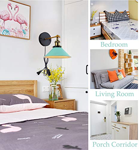 Image of ANYE Wall Sconces with UL Plug-in Button Black Cord Retro Minimalist Style Macaron Light Green Iron Lampshade Decor Lights Fixtures for Loft Cabinet Kitchen Hotel Bulb Sold Separately