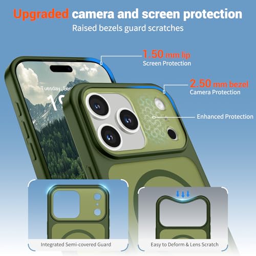Image of SUPFINE Magnetic for iPhone 17 Pro Case Cangling Green | (Compatible with MagSafe)(Military Grade Drop Protection)(Camera Protection)Translucent Matte Phone Cover