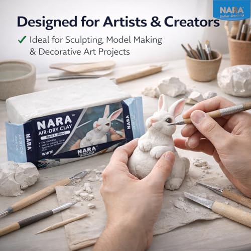 Image of NARA Hard & Strong Air Dry Clay 500g, White, Quality Materials, Fast Drying Clay for Modelling, Coating, Sculpting & Craft Projects, No Oven or Kiln Needed