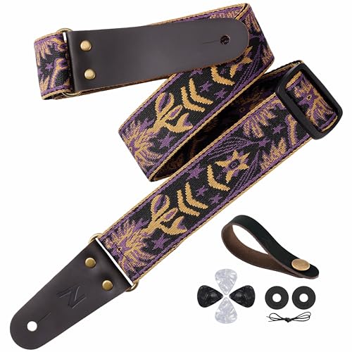Correa de guitarra Nefelibata, 5 cm bordado de piel de grano completo con bolsillo oculto, para bajo,...