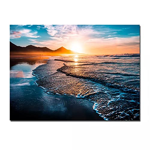 HERWS Canvas Wall Art Modern Nordic Beach Sunrise Beach Seascape Seascape Canvas Painting Oil Painting Poster And Prints Wall, Wall Art Home Decor Home Decoration (No Frame)