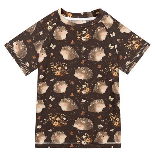 Kids Bathing Suits Girls Short Sleeve Girls Rash Guard 7T Cute Hedgehog Brown