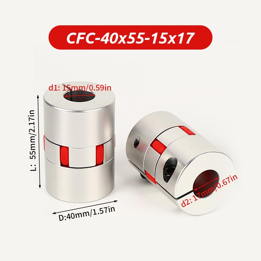 15mm to 17mm Plum Flexible Shaft Coupling, Diameter 40mm Length 55mm Aluminium Motor Connector Flexible Spider Coupler for 3D Printer CNC Machine Servo Stepped Motor