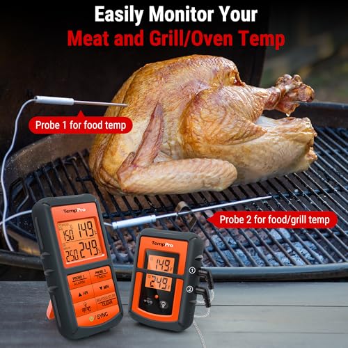 TempPro TP08B 500FT Wireless Meat Thermometer for Grilling Smoker BBQ Grill Oven Thermometer with Dual Probe Kitchen Cooking Steak Turkey Food Thermometer (Previously ThermoPro)